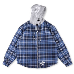 Sp5der Hooded Zip Flannel Shirt Jacket