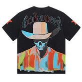 GODSPEED Skeleton Man White Cowboy Hat T-shirt