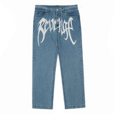 Revenge Embroidered Logo Trousers Mid Rise Jeans