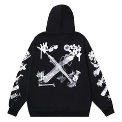 Off White Hoodie With Scan Arr Over Print