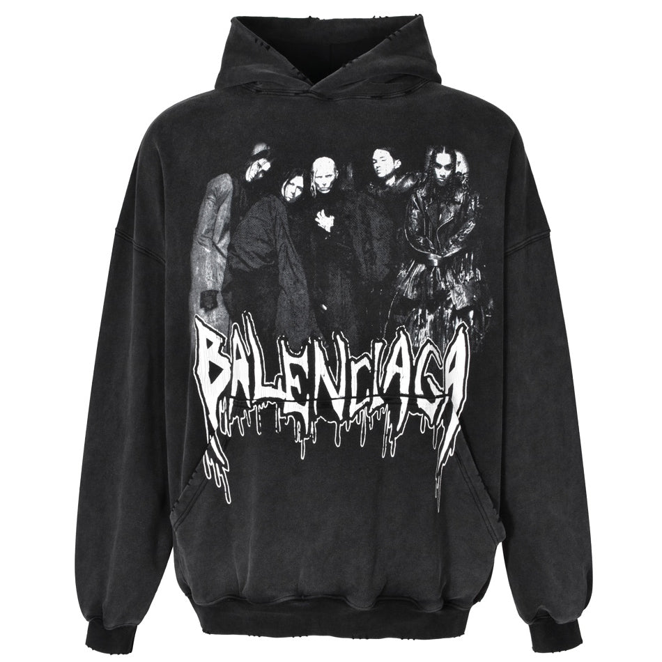 Balenciaga Washed Old Portrait Print Hoodie Oversize