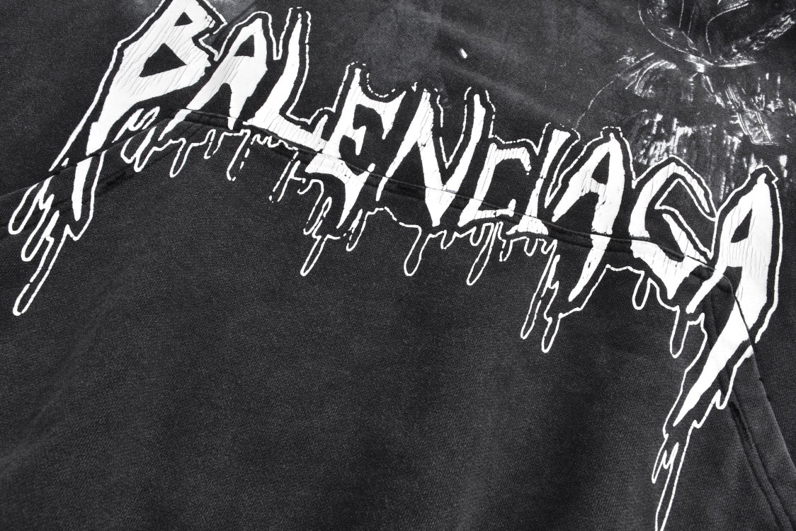 Balenciaga Washed Old Portrait Print Hoodie Oversize