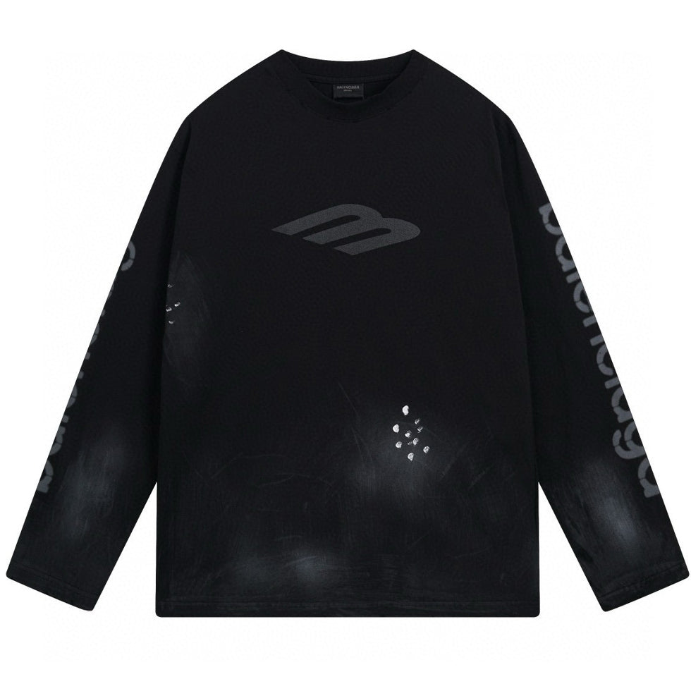 Balenciaga Graffiti Distressed Long Sleeve T-Shirt Oversized