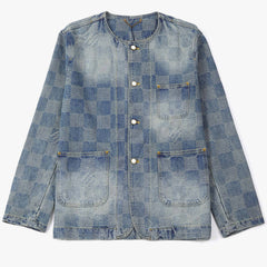 LOUIS VUITTON Checkerboard Crew Neck Denim Jacket