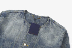 LOUIS VUITTON Checkerboard Crew Neck Denim Jacket