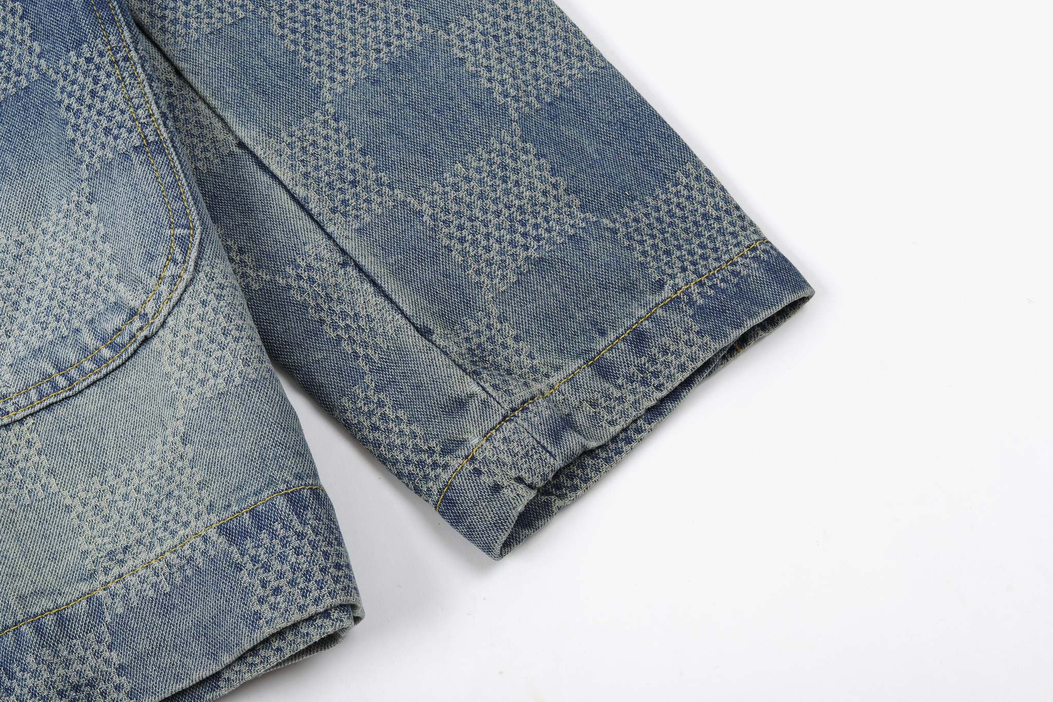 LOUIS VUITTON Checkerboard Crew Neck Denim Jacket