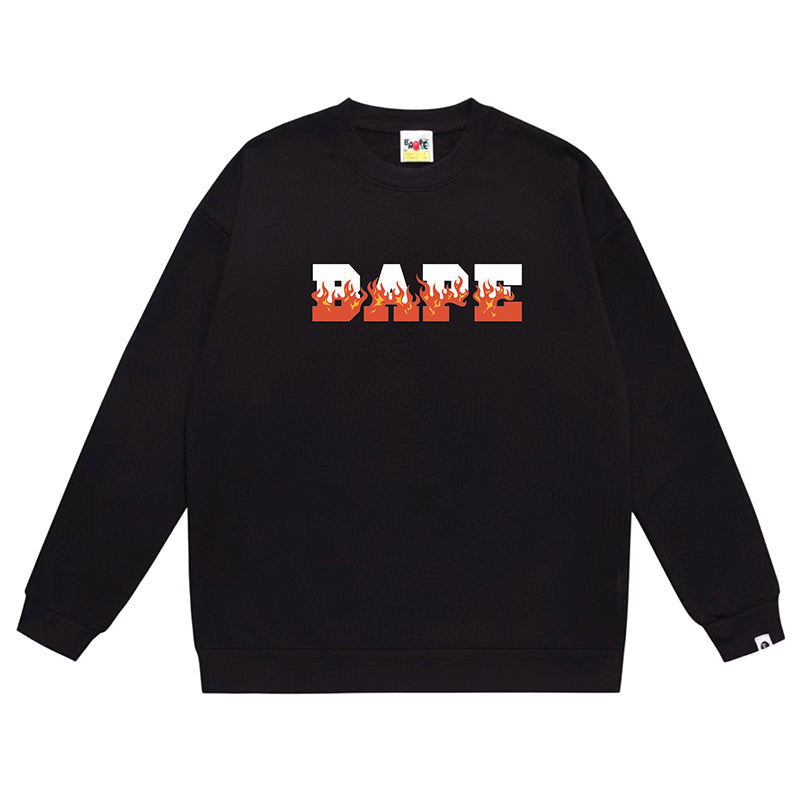 BAPE Flame Letter Print Crew Neck Sweatshirt