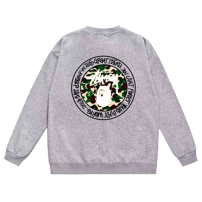 BAPE x Stussy Letter Print Crew Neck Sweatshirt