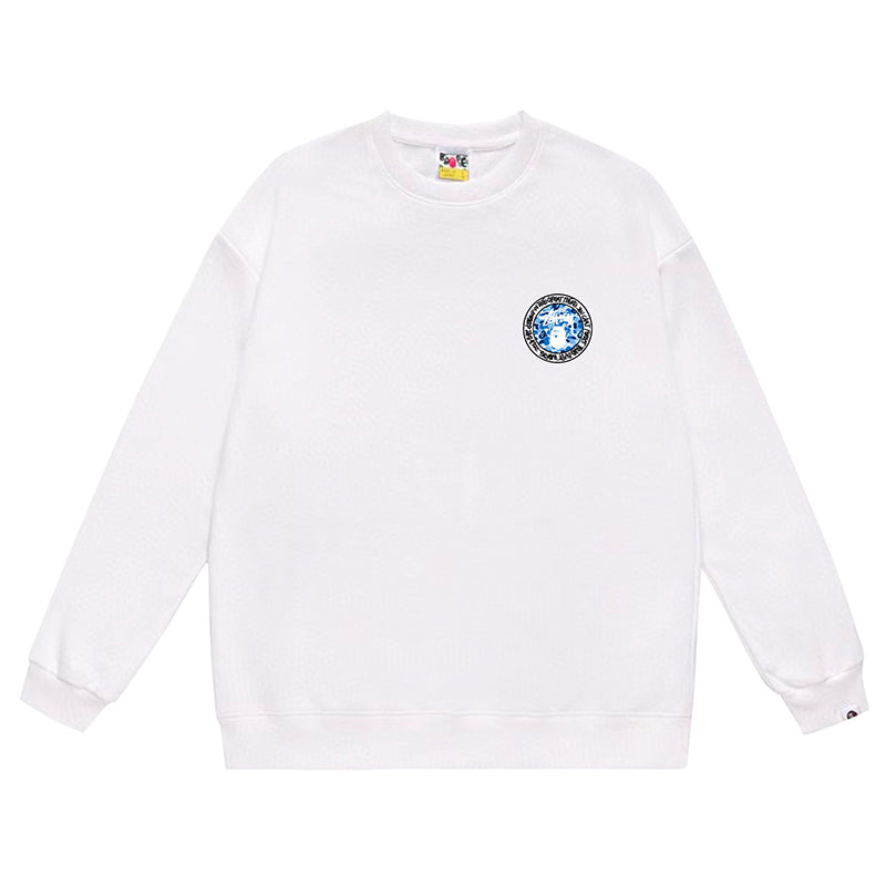 BAPE x Stussy Letter Print Crew Neck Sweatshirt