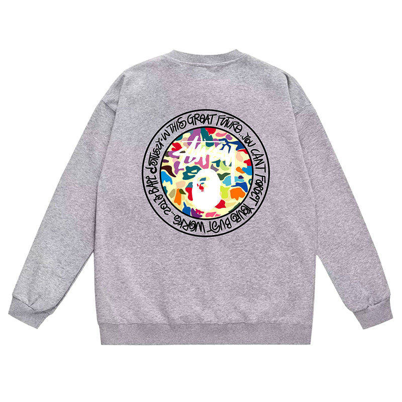 BAPE x Stussy Letter Print Crew Neck Sweatshirt