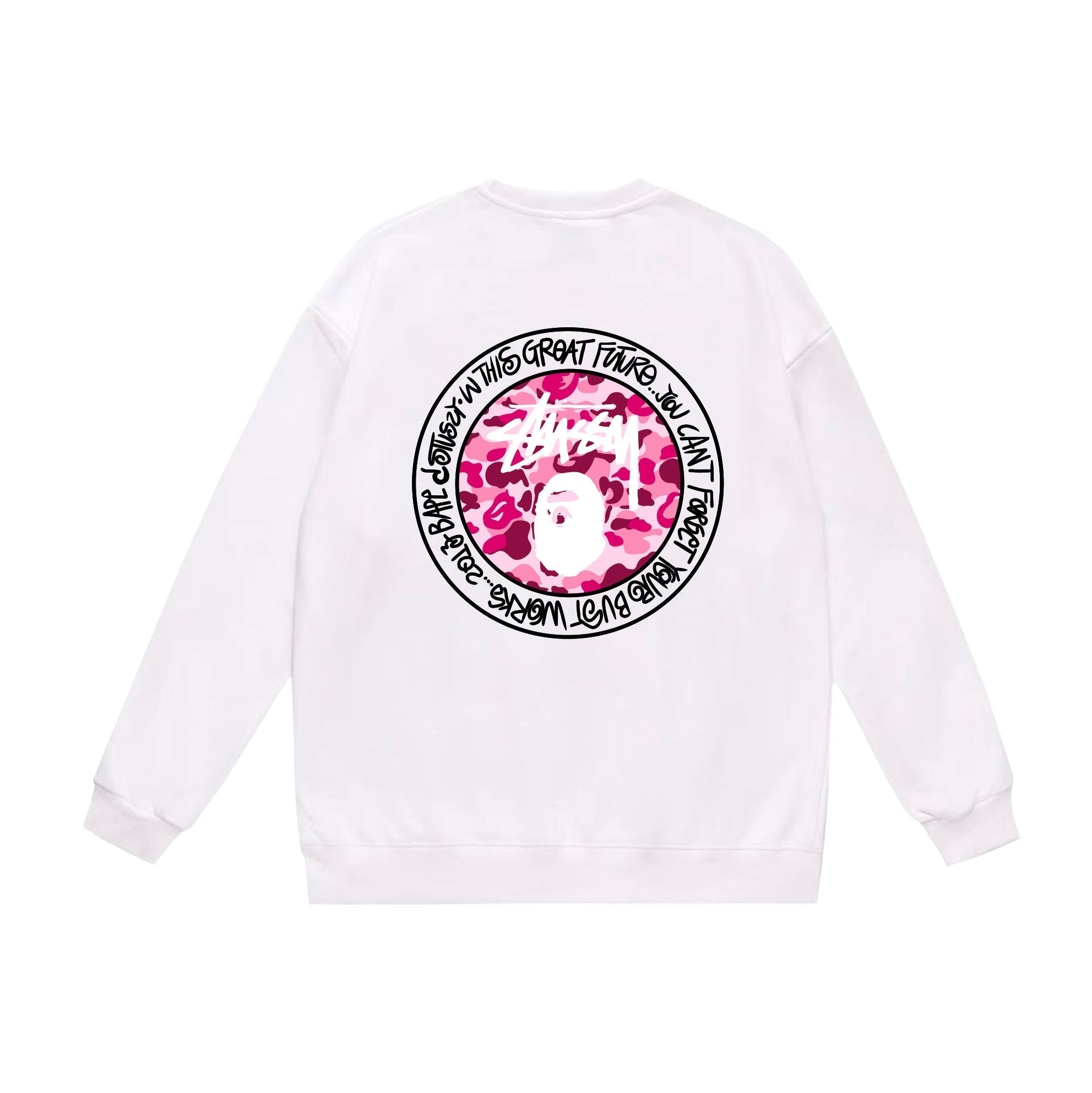 BAPE x Stussy Letter Print Crew Neck Sweatshirt