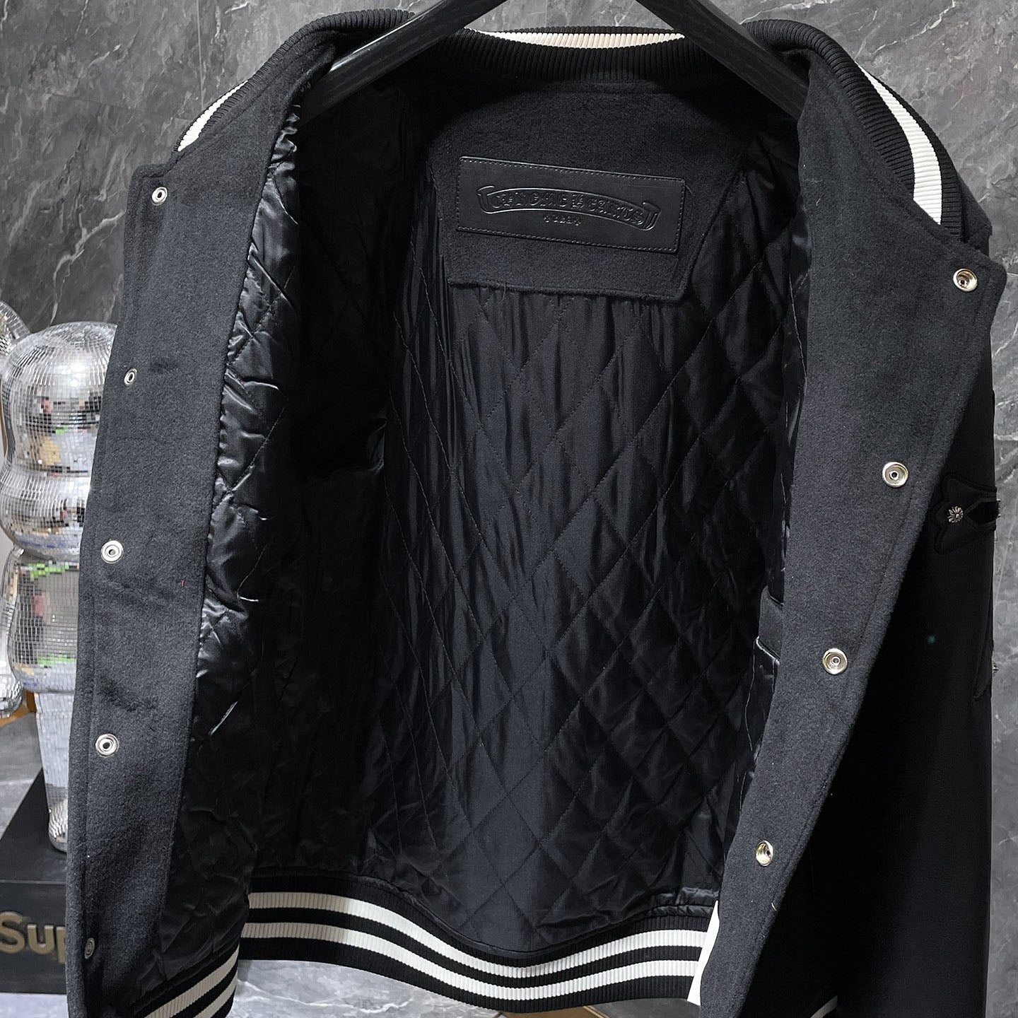 Chrome Hearts Classic Sanskrit Cross Embroidery Baseball Jacket