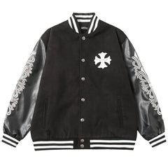 Chrome Hearts Classic Sanskrit Cross Embroidery Baseball Jacket