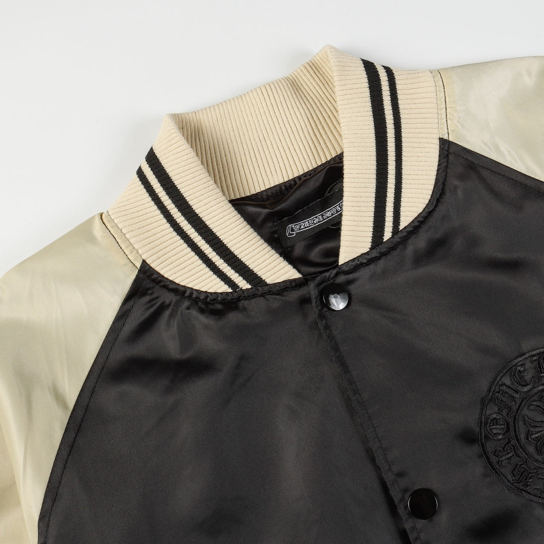 Chrome Hearts Classic Sanskrit Cross Embroidery Baseball Jacket