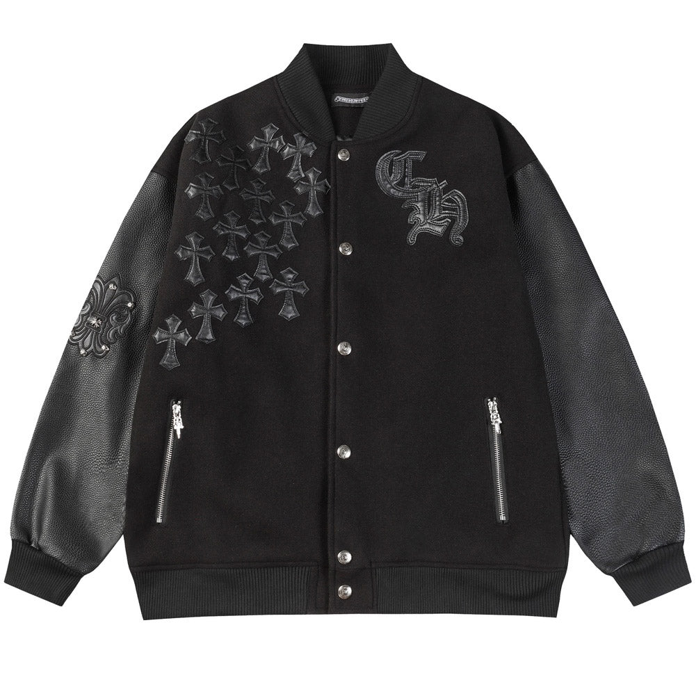 Chrome Hearts Classic Sanskrit Cross Embroidery Baseball Jacket