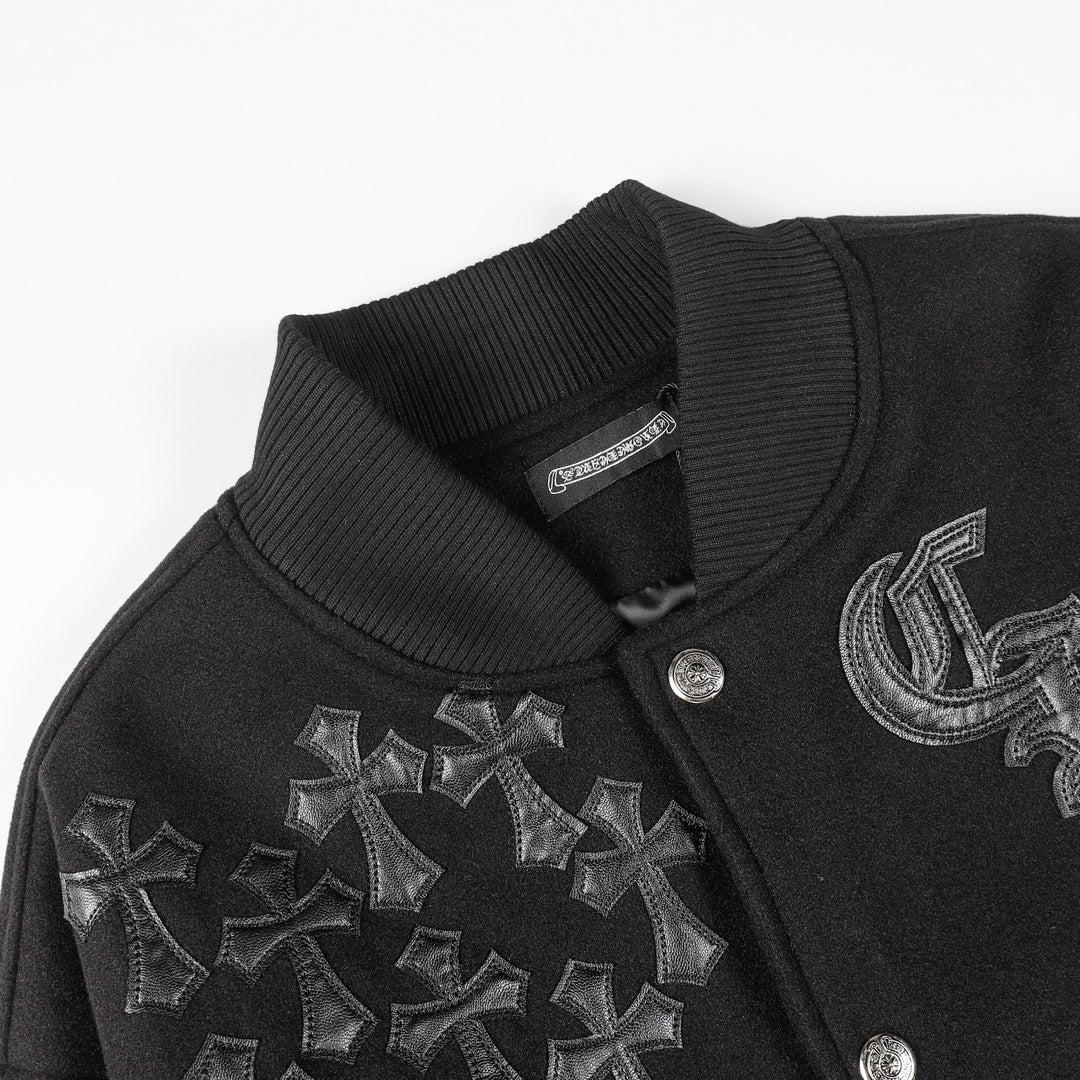 Chrome Hearts Classic Sanskrit Cross Embroidery Baseball Jacket