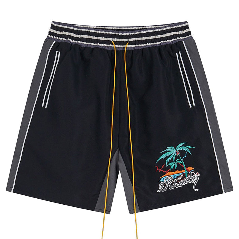 RHUDE Straight-Leg Panelled Logo-Embroidered Satin Drawstring Shorts