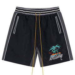 RHUDE Straight-Leg Panelled Logo-Embroidered Satin Drawstring Shorts