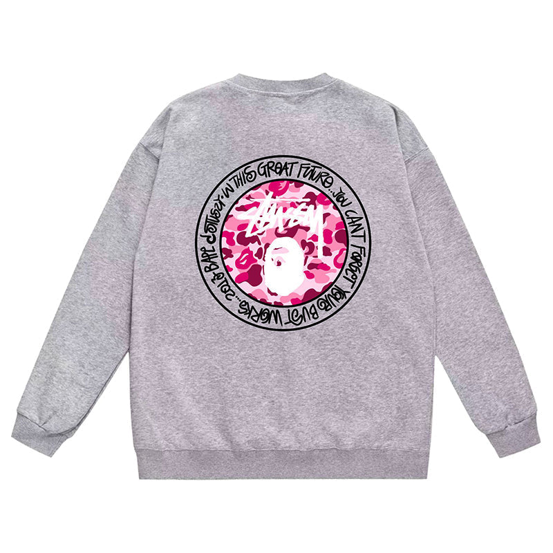 BAPE x Stussy Letter Print Crew Neck Sweatshirt