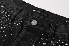 Purple Brand Crystal Diamond Denim Shorts #5103