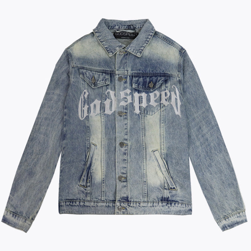 Godspeed Embroidered Letter Denim Jacket
