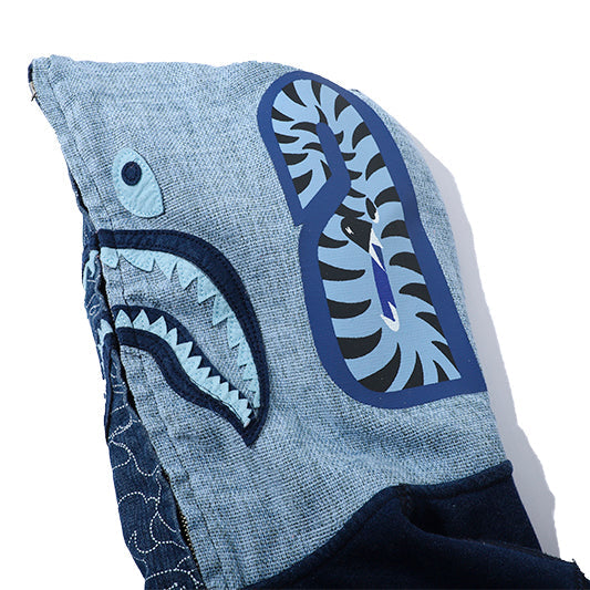 BAPE Shark Denim Washed Fabric Full Zipper Hoodie