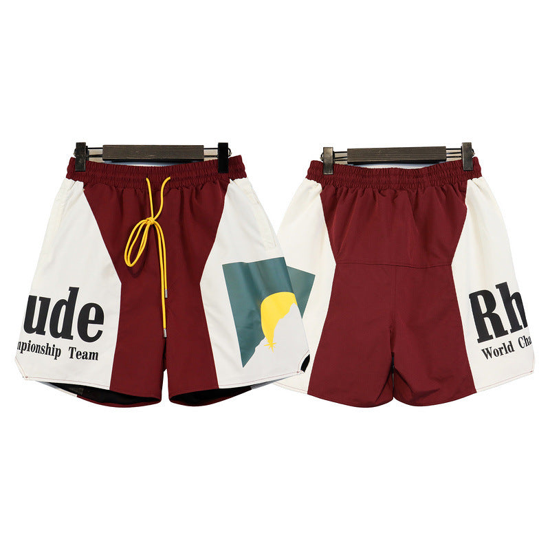 RHUDE Sunset Print Stitching Contrast Color Casual Beach Shorts