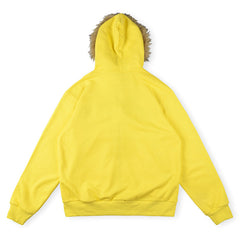 Sp5der Fur Hooded Full Zip Hoodie Sweatshirt Yellow