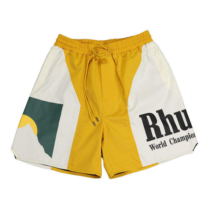 RHUDE Sunset Print Stitching Contrast Color Casual Beach Shorts