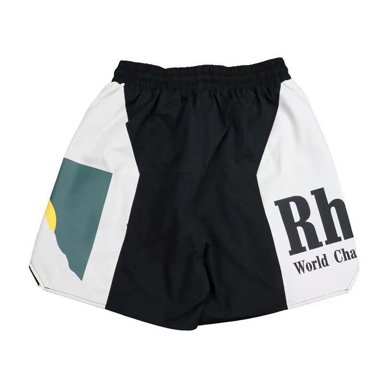 RHUDE Sunset Print Stitching Contrast Color Casual Beach Shorts