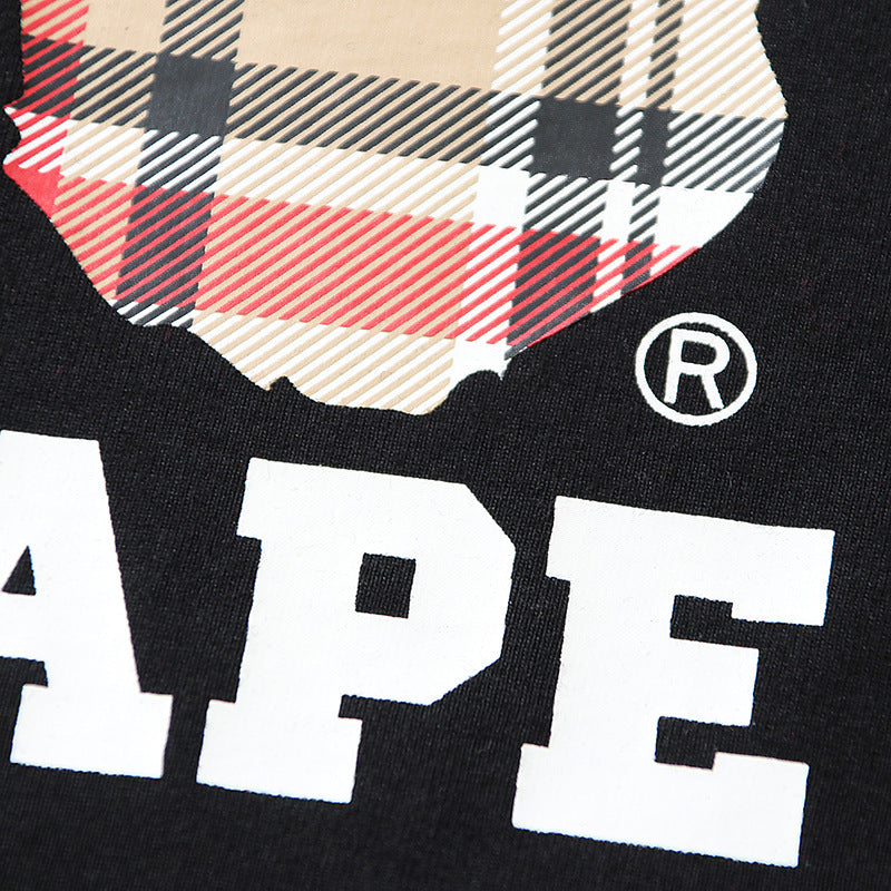 Bape Black And Brown Plaid Small Logo Short Sleeve T-Shirt