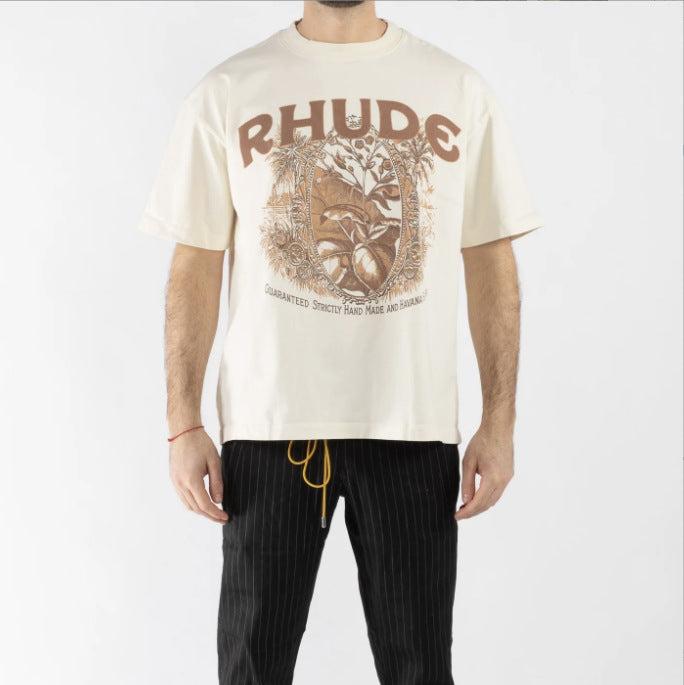 RHUDE letter wheat ear fruit print T-shirts