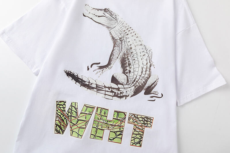 Off White Crocodile Pattern Printed T-Shirt