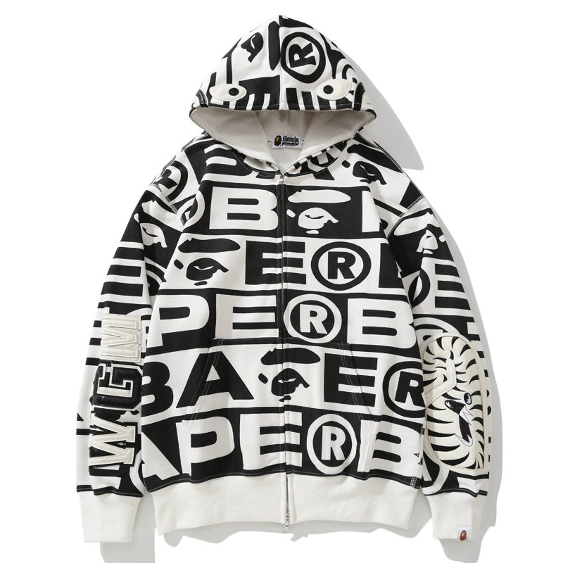 Bape Fully printed shark hooded sweatshirt zipper jacket