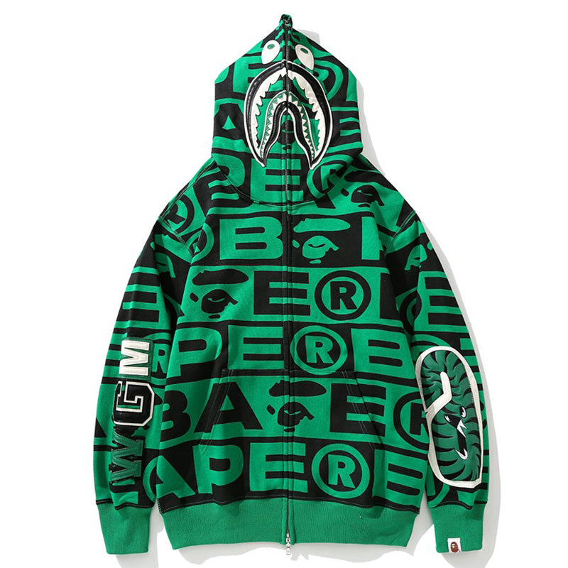 Bape Fully printed shark hooded sweatshirt zipper jacket