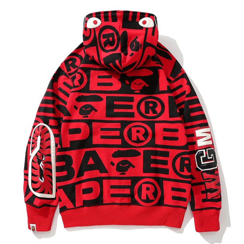 Bape Fully printed shark hooded sweatshirt zipper jacket