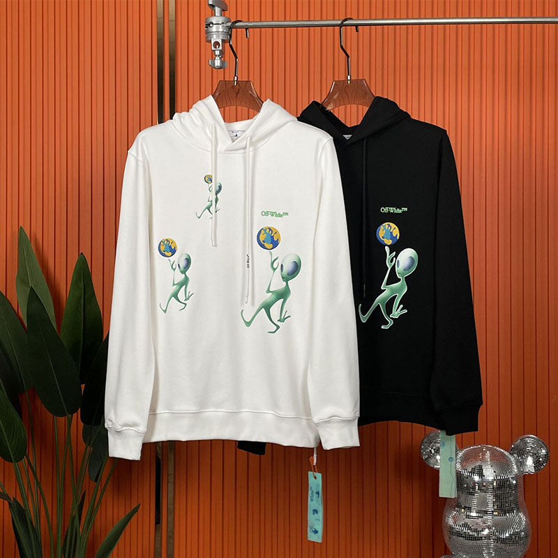 OFF-WHITE Alien embroidery earth pattern Hoodies